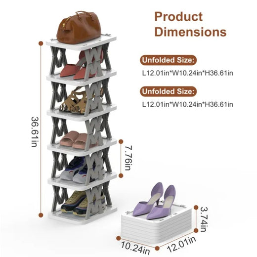 6-tier shoe rack folded flat for storage