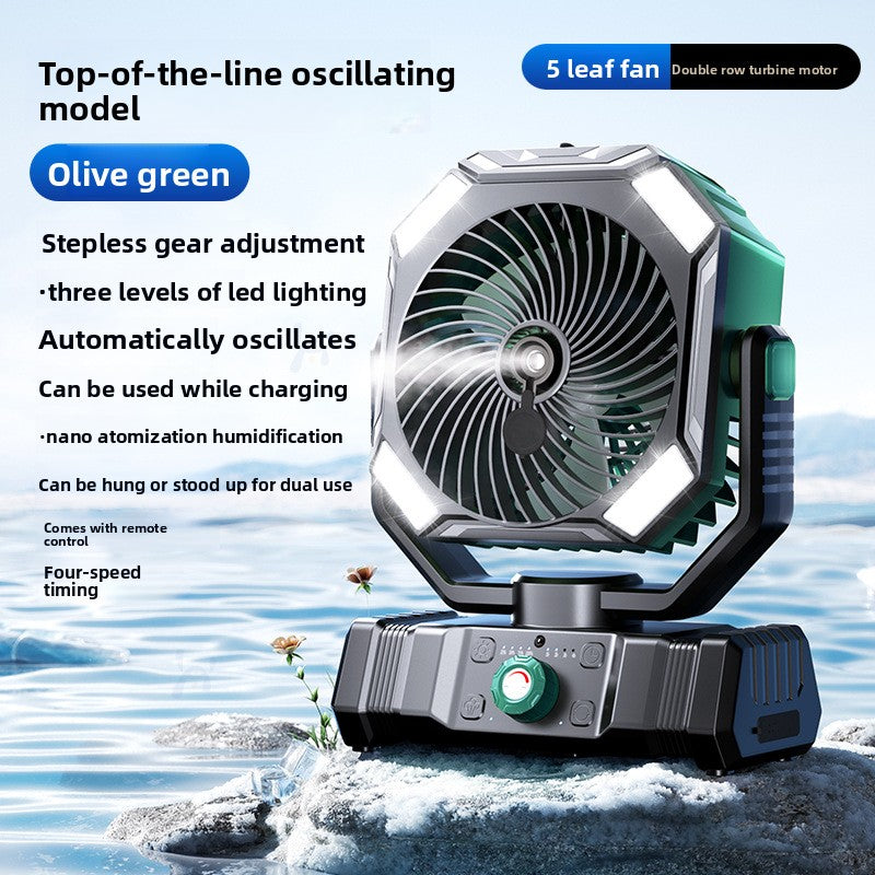 Portable USB Camping Fan with Humidifier and LED Light