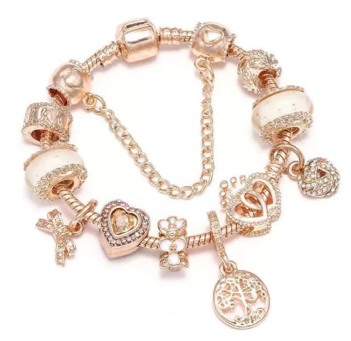Charm bracelet with white beads and tree charm, style for reference