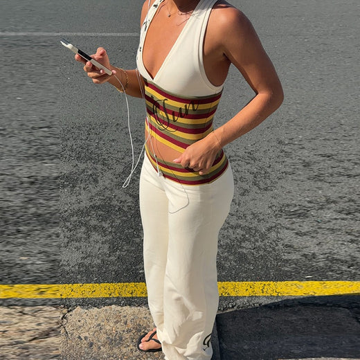 Womens V-neck Crop Top and Flared Pants Set