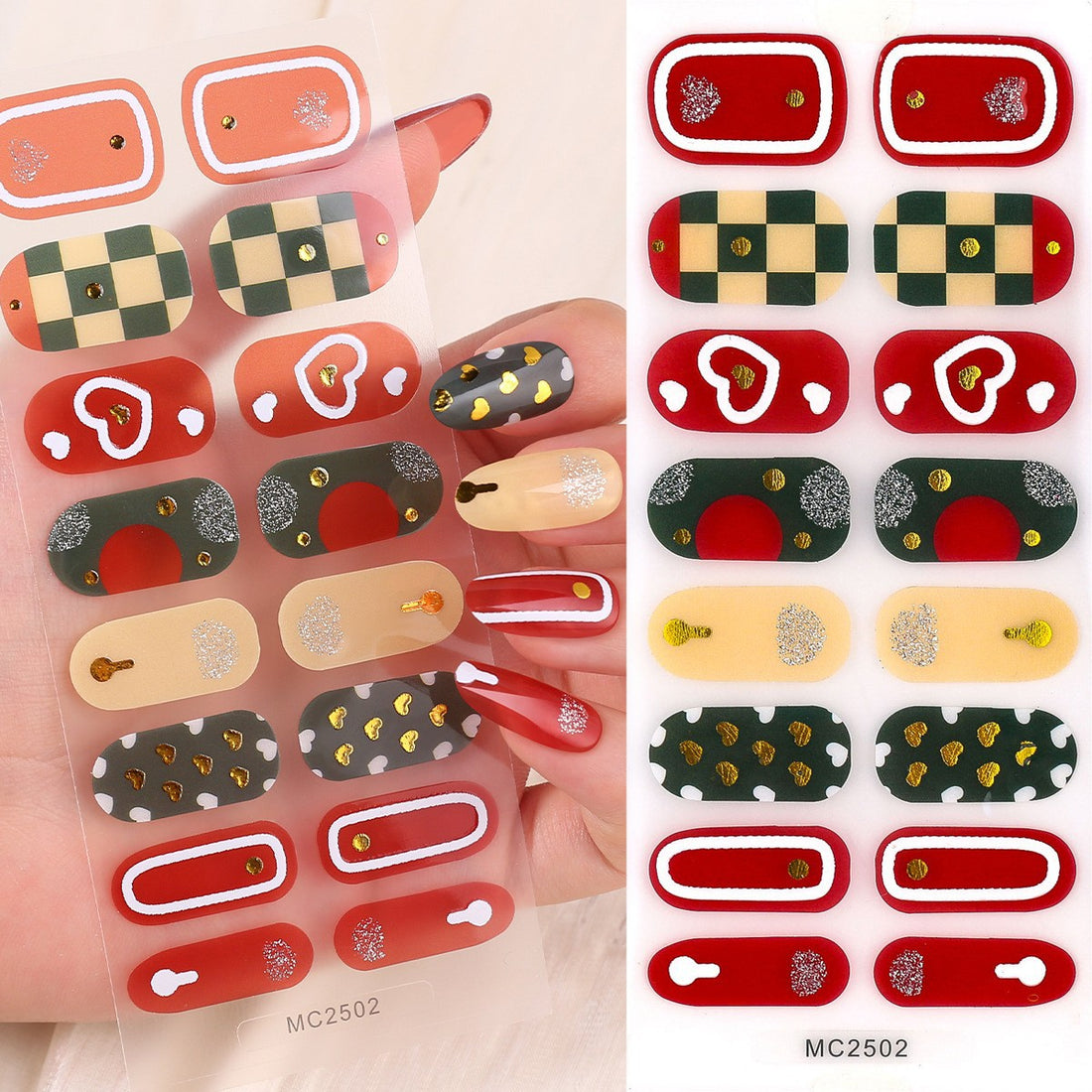16-Finger French Christmas No-Bake Gel Nail Stickers Self-Adhesive Nail Polish Film Manicure Decals