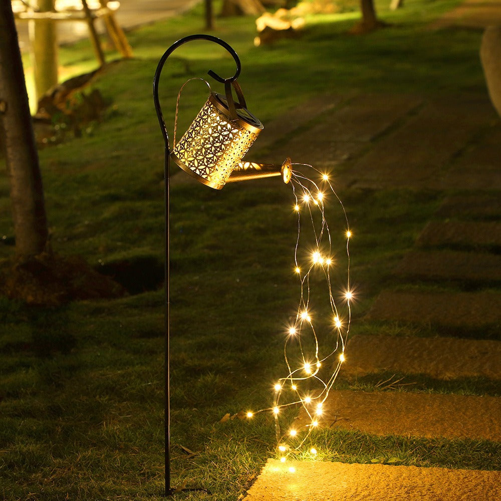 Solar Powered Iron Art Lawn Lamp with Water Kettle Design