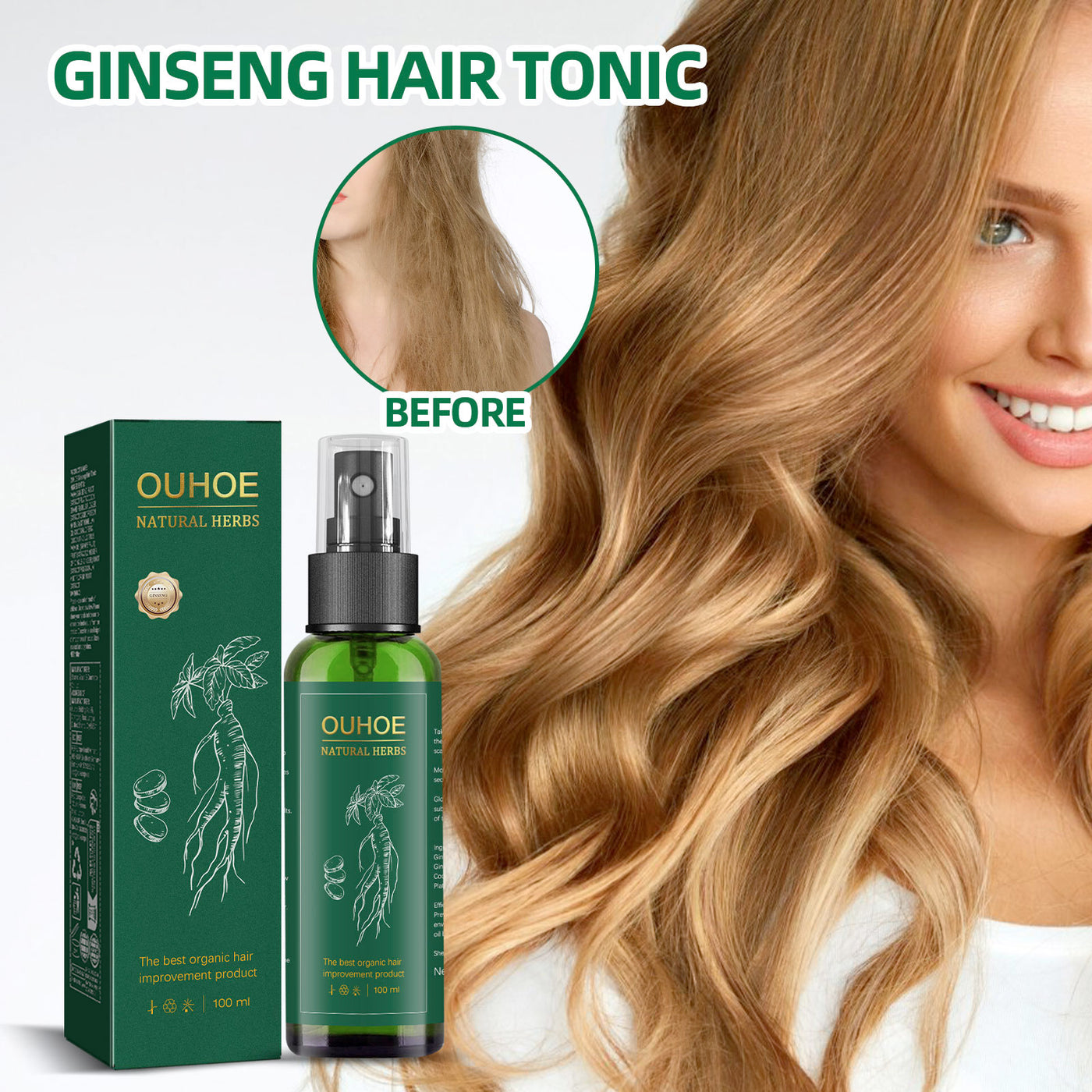 Ginseng hair growth spray lotion bottle front view
