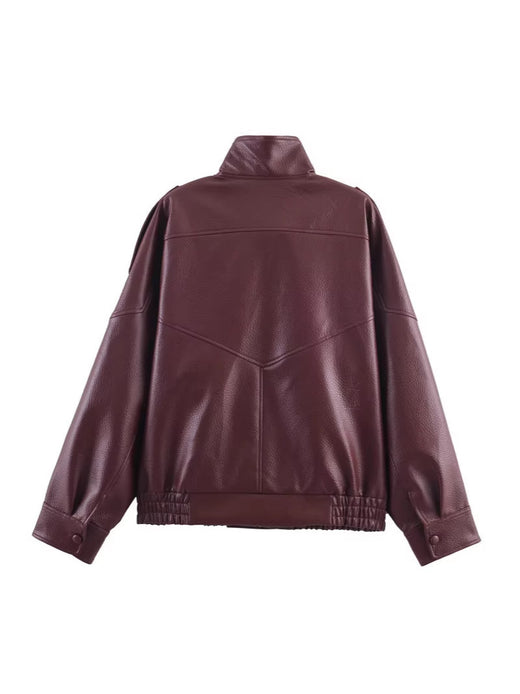 Womens Retro Pebbled Leather Jacket