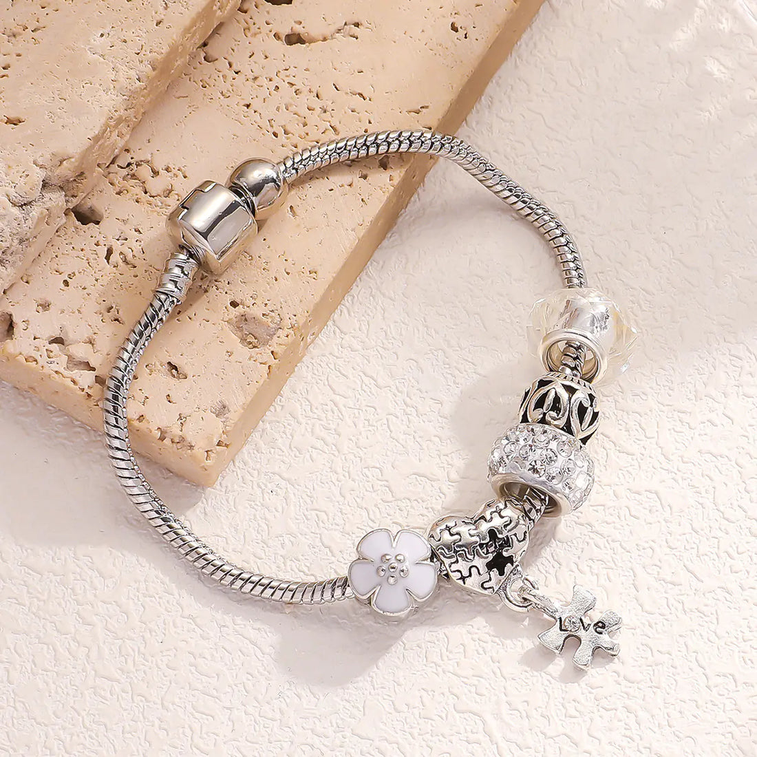 Heart Charm Bracelet — Electroplated Silver-Tone Layering Bracelet - Image 6