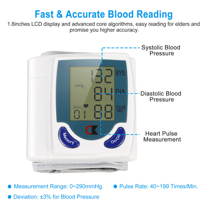 Digital wrist blood pressure monitor worn on wrist