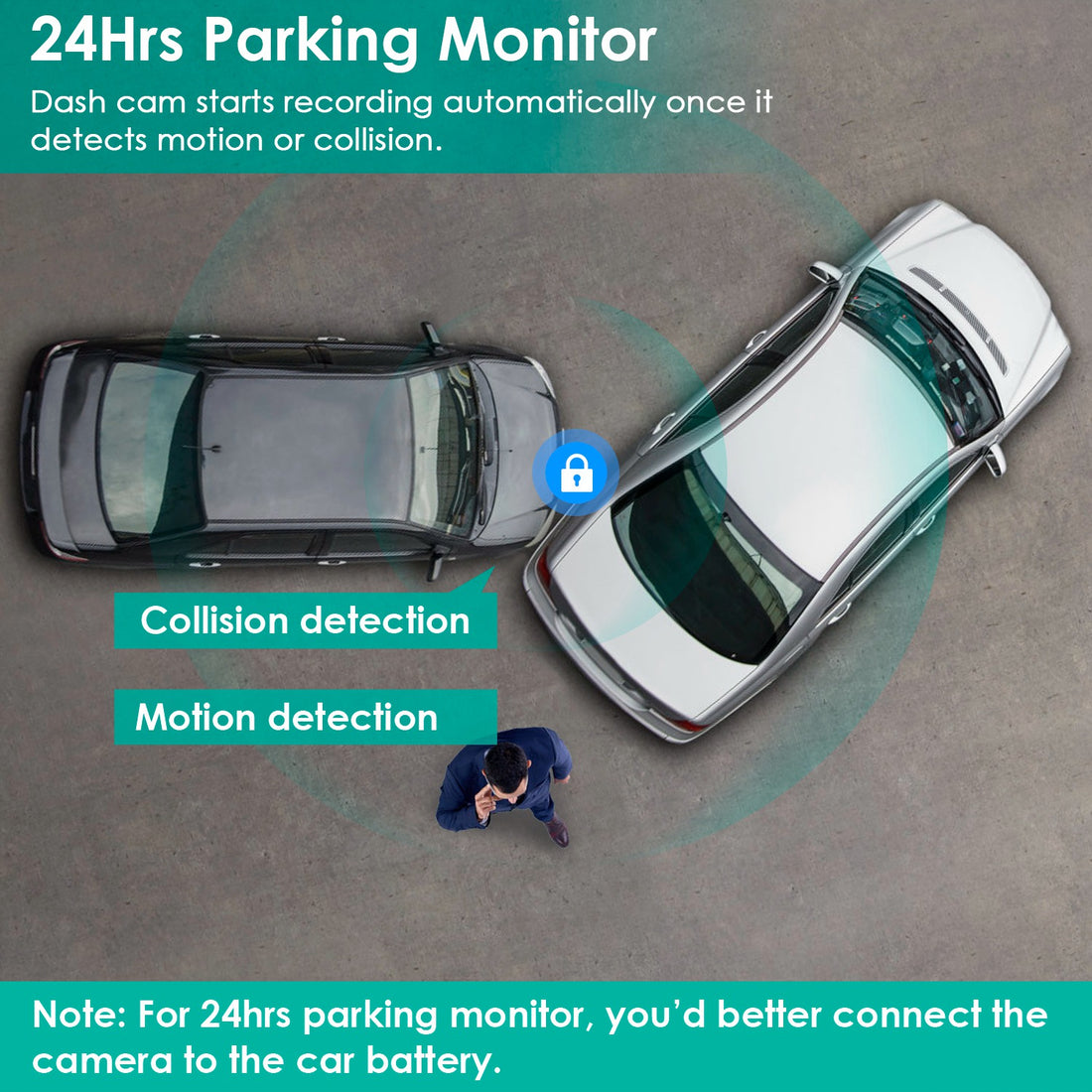 Parking monitor graphic with collision and motion detection