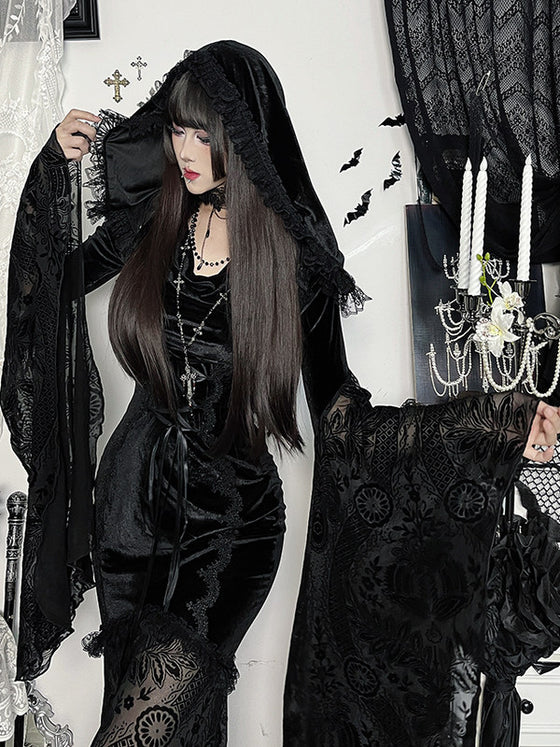 Wannathis Gothic Lace Dark Witch Cosplay Long Dress