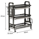 3 tier dish drainer rack top tier with utensils