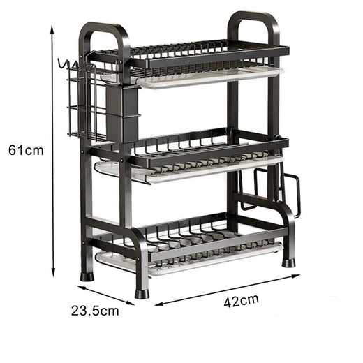 3 tier dish drainer rack top tier with utensils