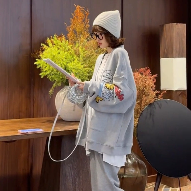 Gray cartoon print button sweatshirt jacket, photo 8