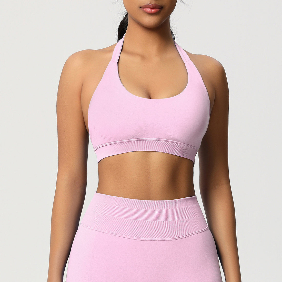 Women's seamless strappy back sports bra and leggings set, photo 8