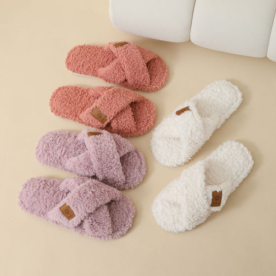Women's plush cross-strap slippers, photo 3