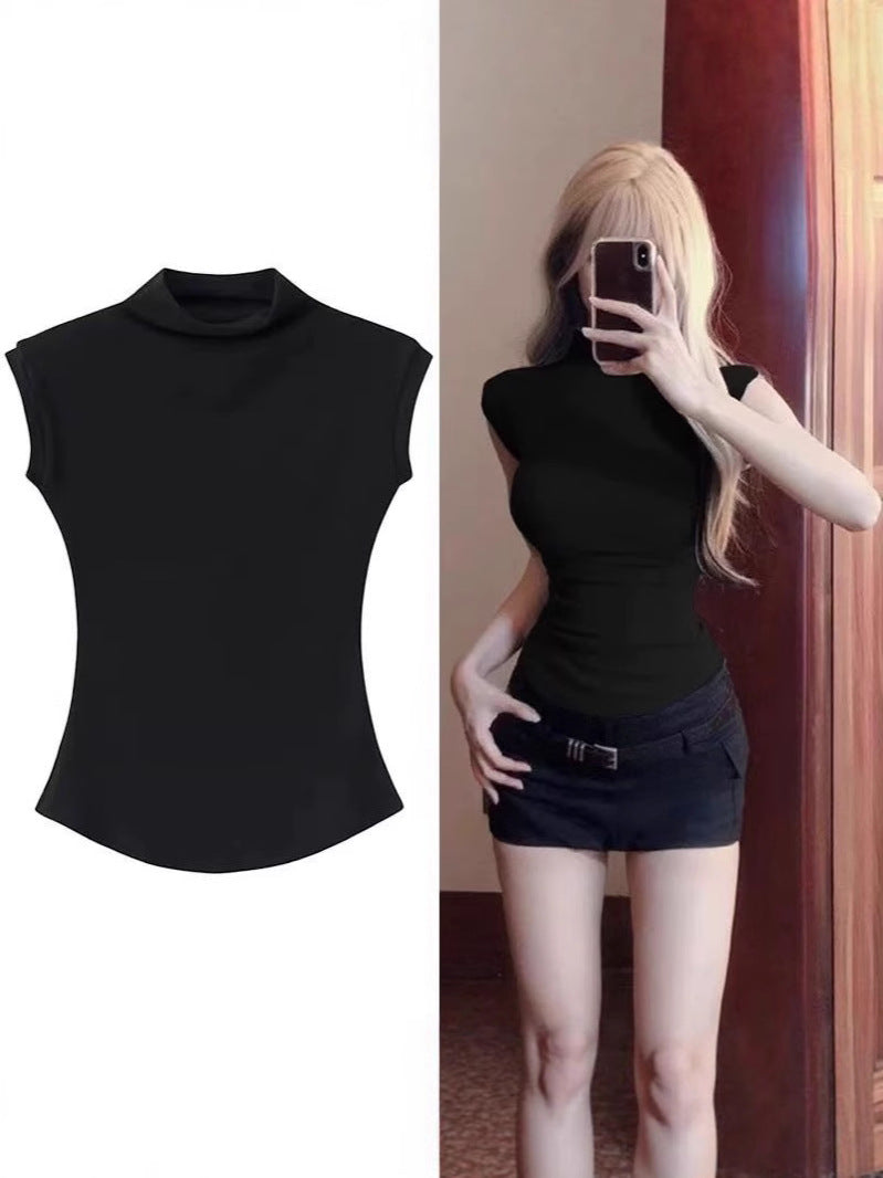 Women's asymmetrical half-turtleneck sleeveless short top, photo 2