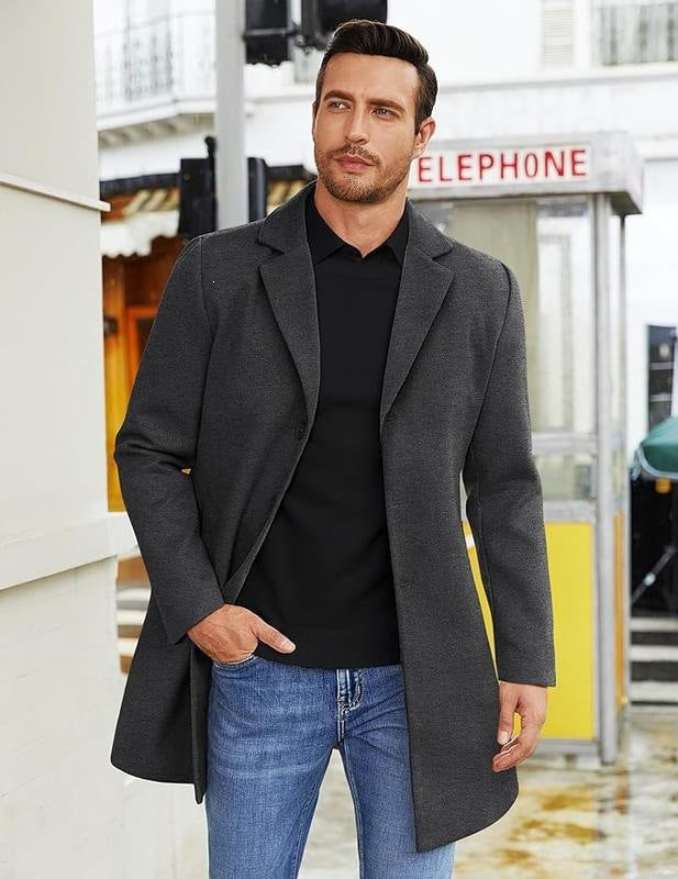 Men's Long Wool Coat Classic Loose Fit Lapel Overcoat