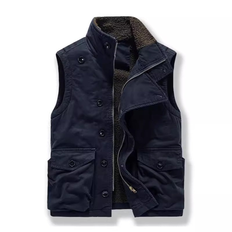 Men Winter Cotton Padded Vest Workwear Sleeveless Jacket
