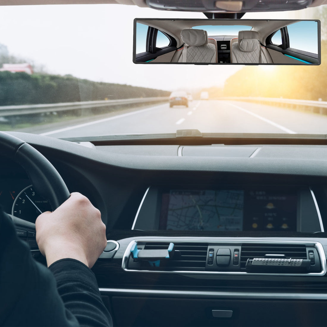 Driver's view with the wide mirror installed