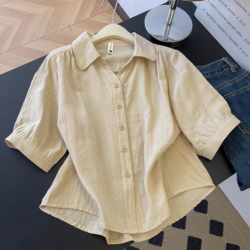 Women's Pure Cotton Double-Layer Gauze Half-Sleeve Casual Shirt