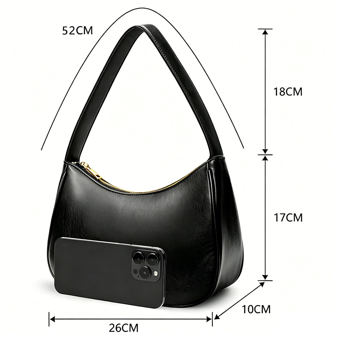PU Leather Women's Underarm Bag Large Capacity Zipper Tote Handbag