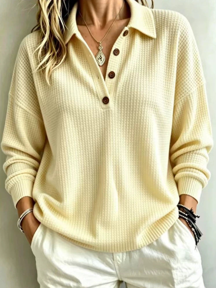 Women's Solid Color Long Sleeve Button-Down Knit Shirt