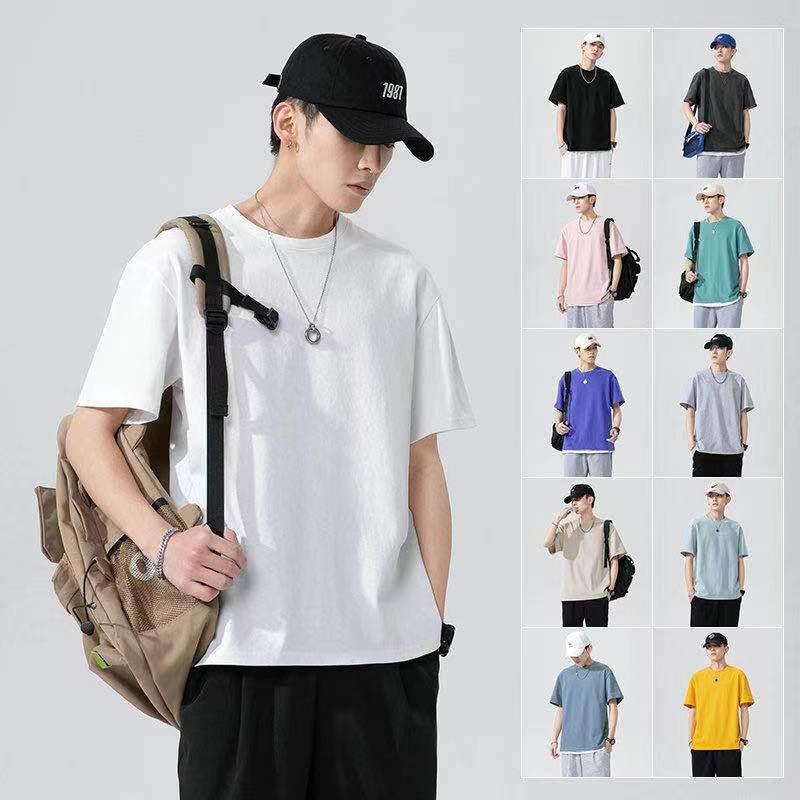 Men's Solid Drop Shoulder Half Sleeve Round Neck Loose Fit T-Shirt