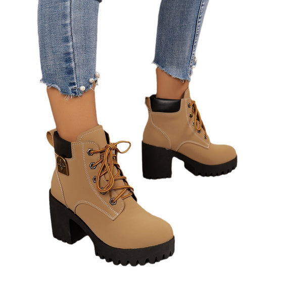 Women's lace-up chunky heel boots, photo 5