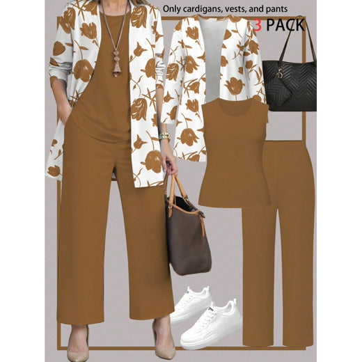 Casual 3D Printed 3-Piece Set Top Vest Pants