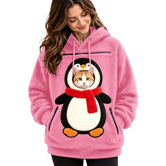 Christmas Cat Pouch Hoodie, Santa Pet Carrier Hoodie, Your Pet Becomes Santa's Face