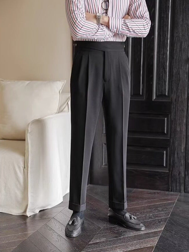 High-Waisted Mens Business Casual Trousers