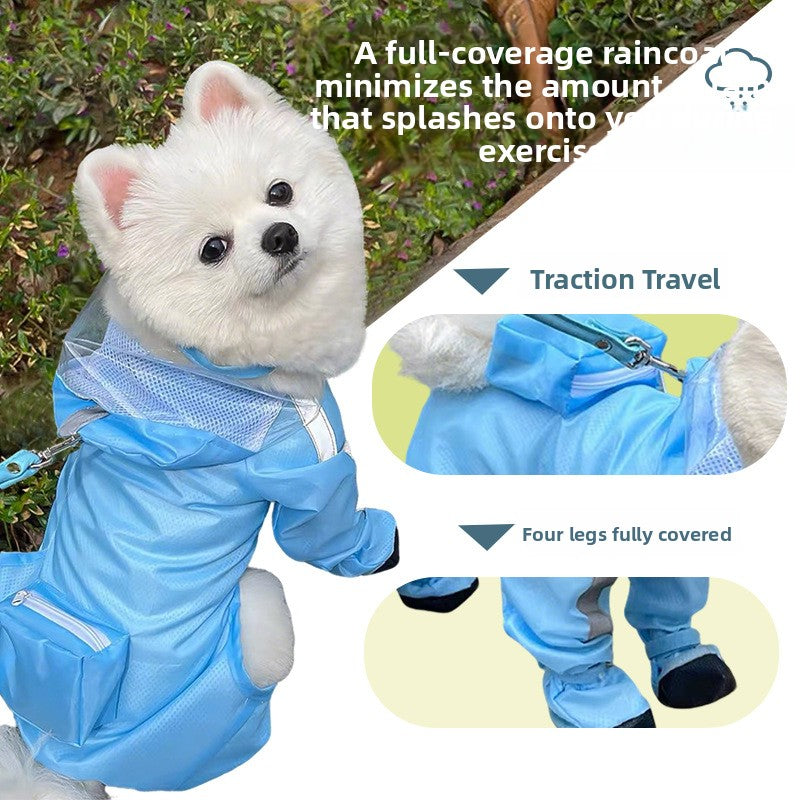 Waterproof Full-Coverage Dog Raincoat, Four-Legged Pet Rainwear for Small Dogs