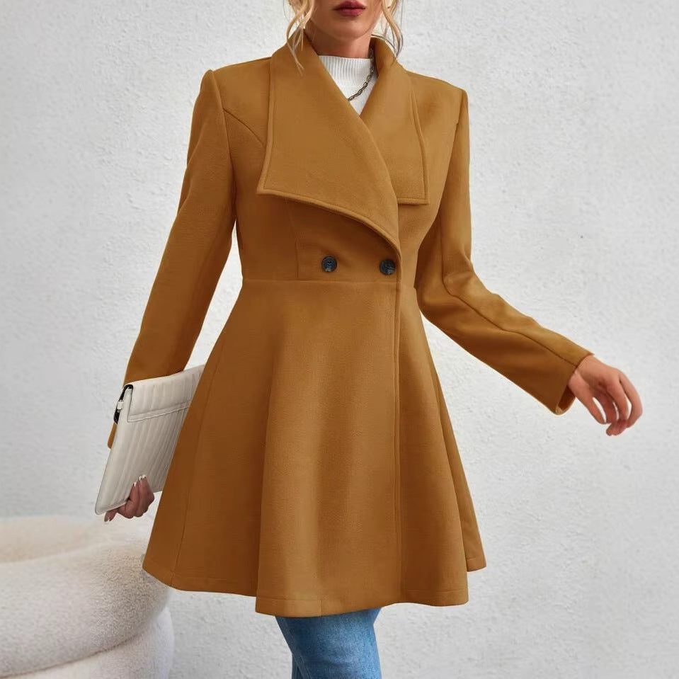 Women's Mid-Length Lapel Woolen Coat