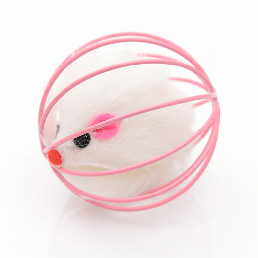 Cat pawing at the wire cage mouse toy