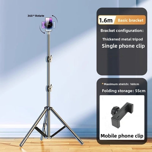 Portable tripod selfie stick with ground support