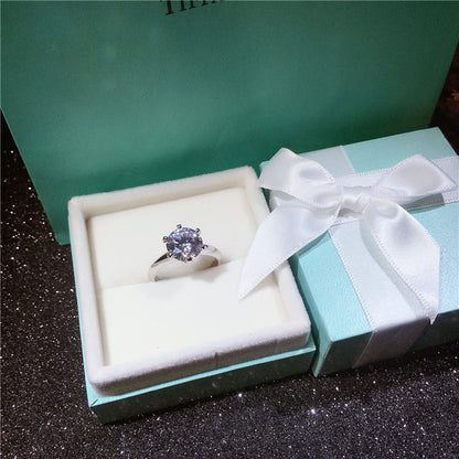 S925 Silver Solitaire Six-Prong Starlight Engagement Ring
