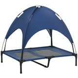 Elevated outdoor dog bed with canopy and foldable stand