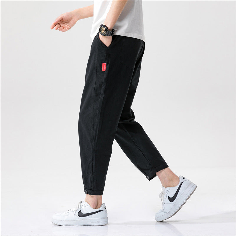 Men's Cotton Linen Blend Straight-Leg Casual Trousers
