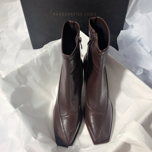 Women Genuine Leather Square Toe Boots