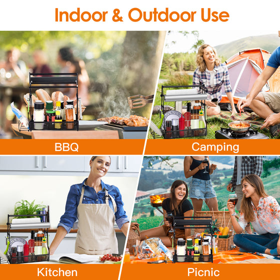 Grill caddy used at a BBQ, camping, kitchen and picnic