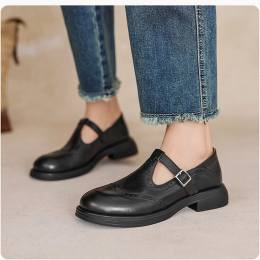 Womens Buckle Strap Flat Square Toe Casual Shoes