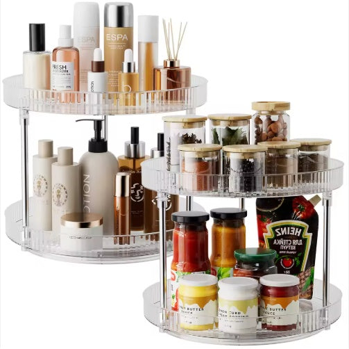 Pack of 2 Double Layer Rotating Spice Rack Organizer