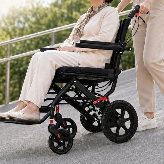 Travelling wheelchair is lightweight.