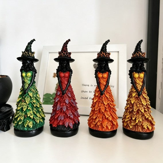 Enchanted Autumn Witch Resin Statue Halloween Magic Decor