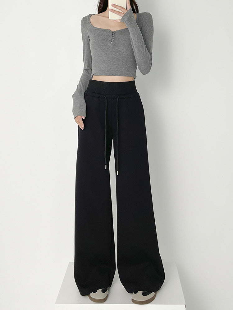Women's Fleece-Lined High-Waist Straight-Leg Casual Sweatpants
