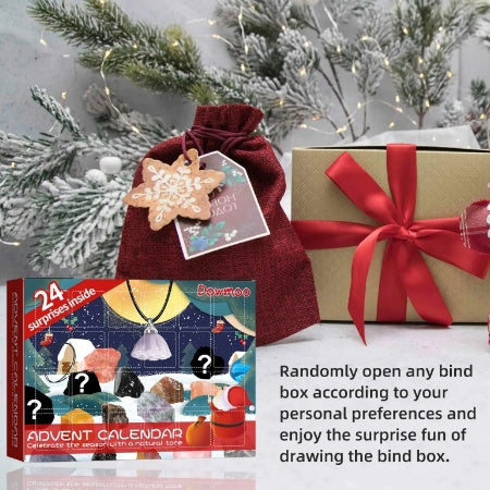 Mineral advent calendar with a Christmas gift bag and wrapped presents