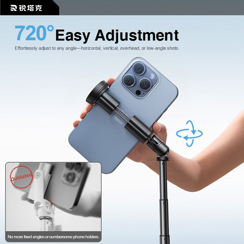 Selfie stick tripod with remote, packaging and accessories