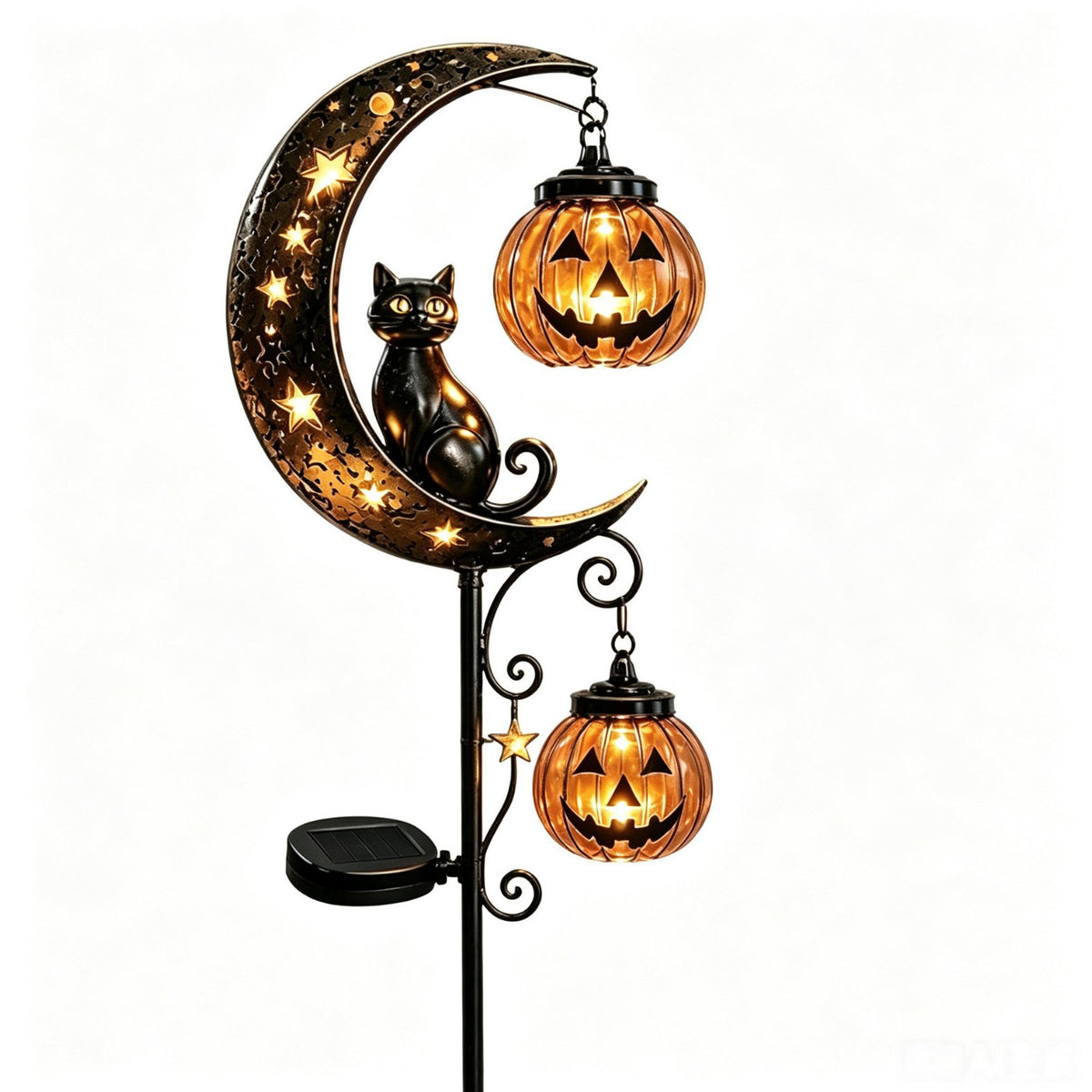 Solar Black Cat Pumpkin Stake Light