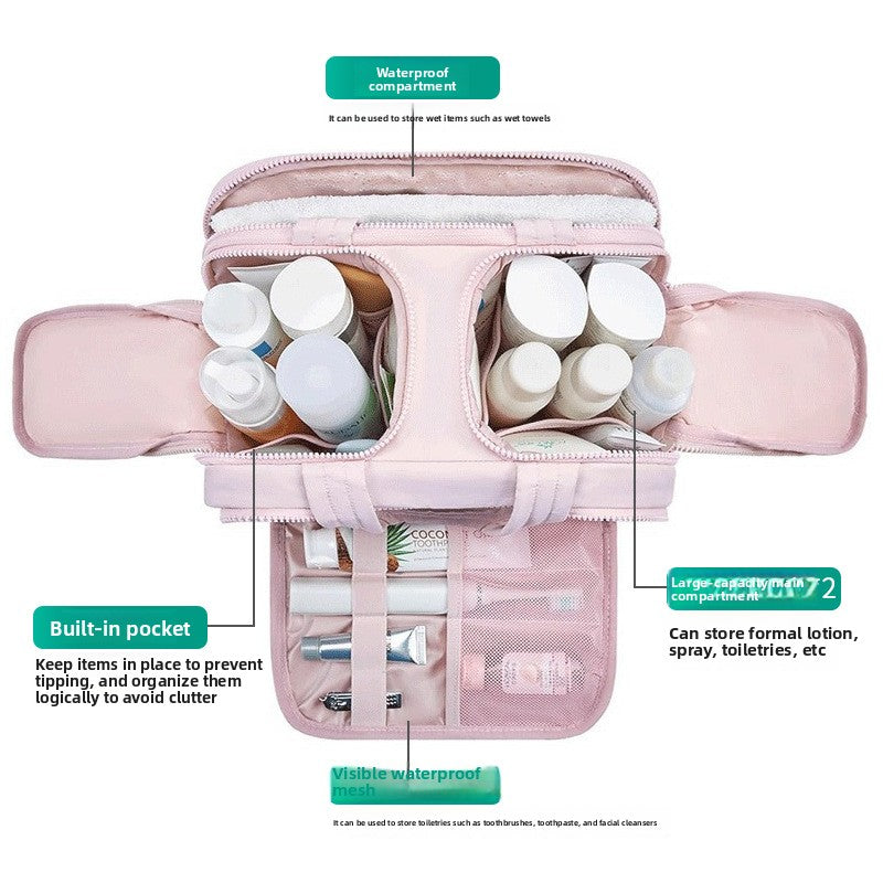 Partitioned Makeup Storage Bag with Wide Opening