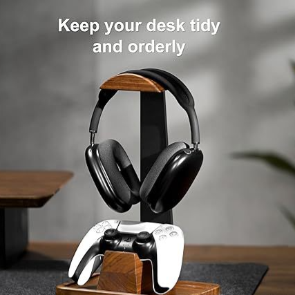 Wooden Headphone Stand with Controller Holder