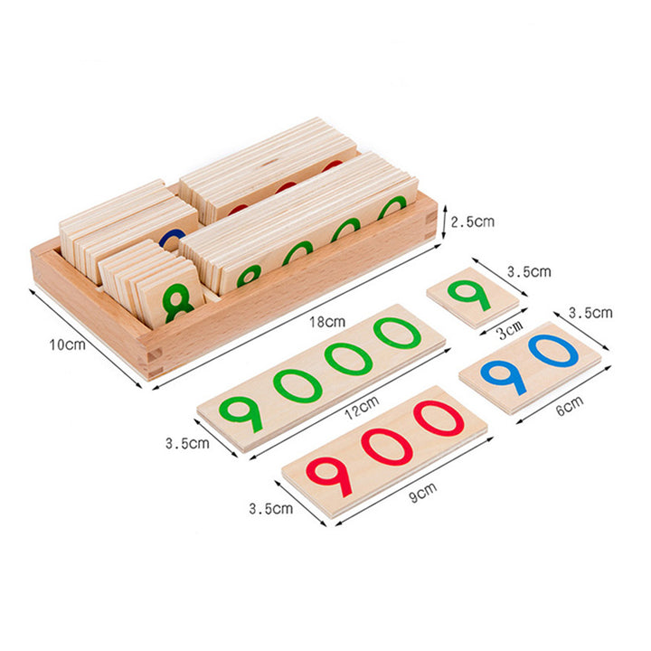 Wooden number cards color-coded place values