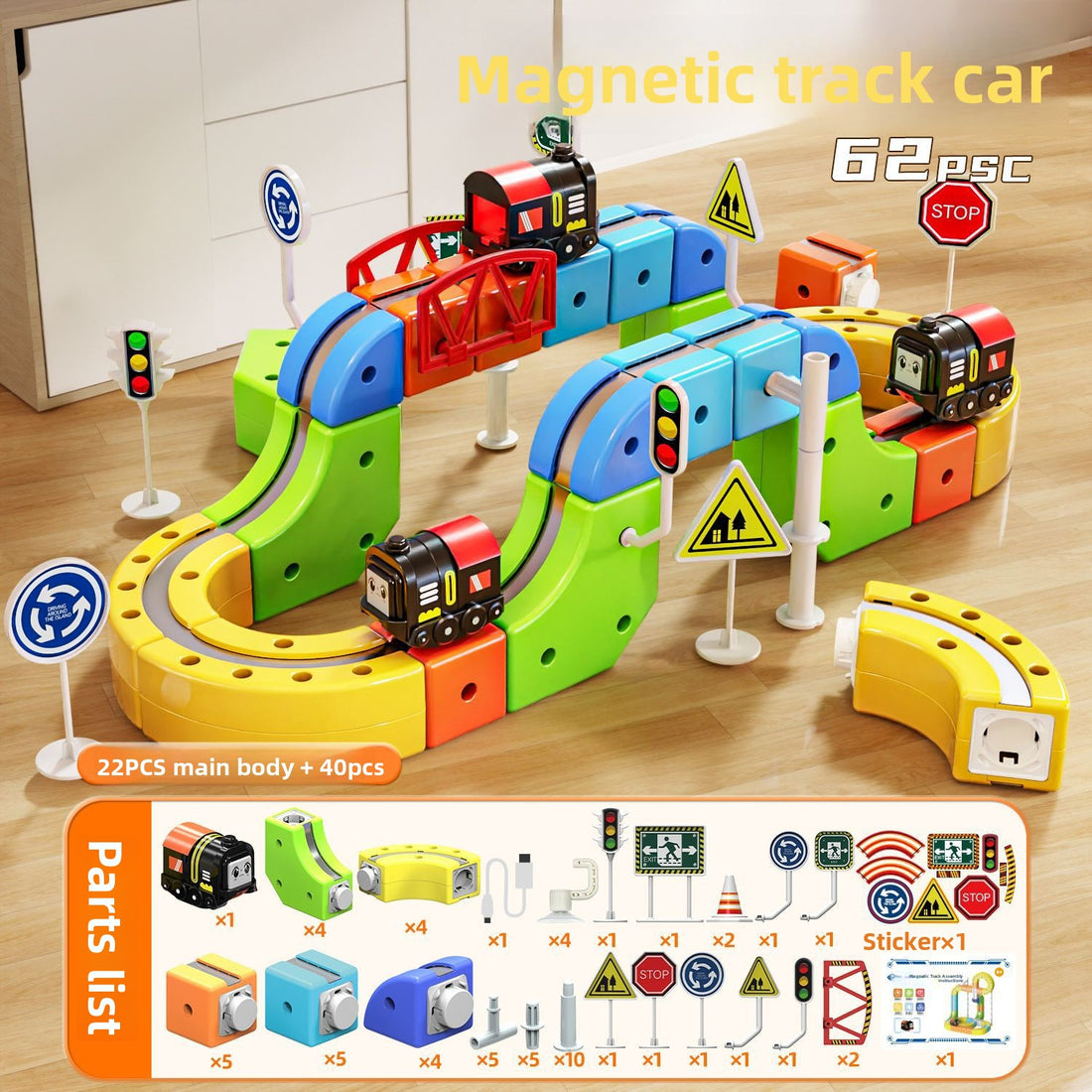 Magnetic tile train track building set with electric train, photo 6
